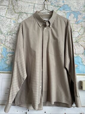Geoffrey Beene Beige Plaid Button-Down Shirt